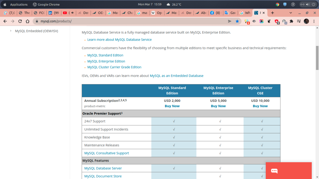 MySQL Products (Standard, Enterprise, and Cluster Carrier Grade Edition "CGE") MySQL Products (Standard, Enterprise, and Cluster Carrier Grade Edition "CGE")