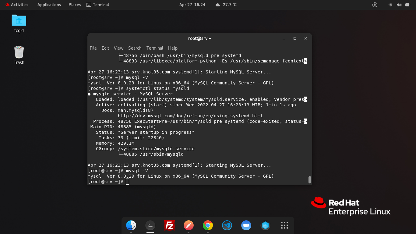 MySQL Version 8.0.29 Running on Red Hat EL 8.5