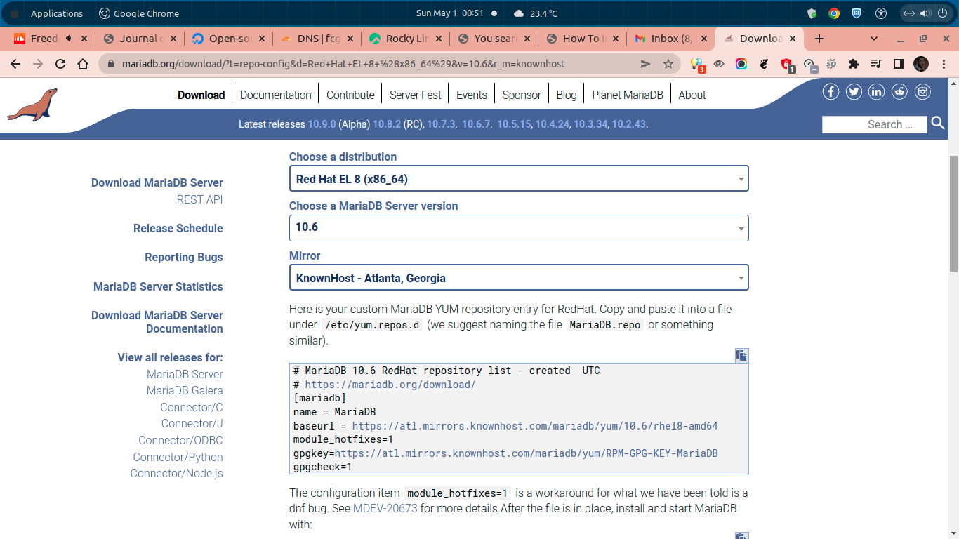 Setting up MariaDB 10.6 on Rocky Linux 8.5 using Red Hat EL 8 Repository