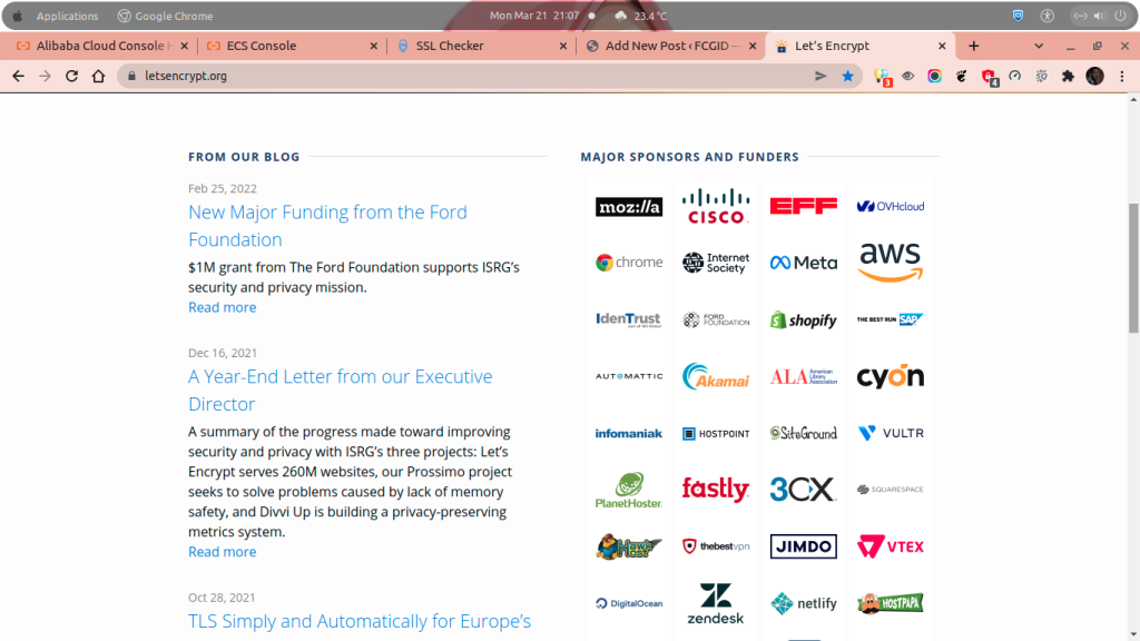 Let's Encrypt (ISRG) backed by Big Sponsors and Funders