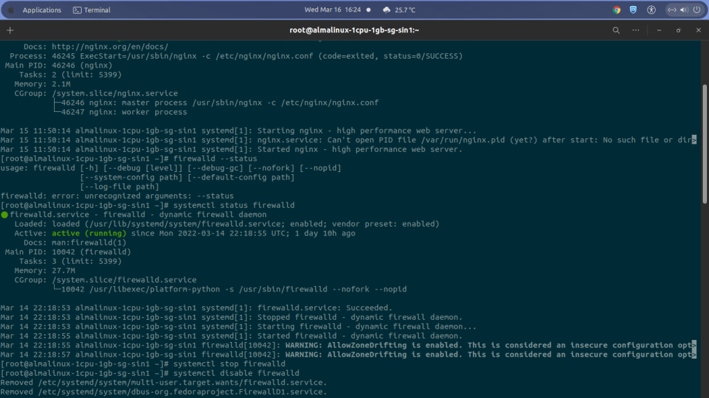Disabling Firewalld on AlmaLinux 8.5 Disabling Firewalld on AlmaLinux 8.5