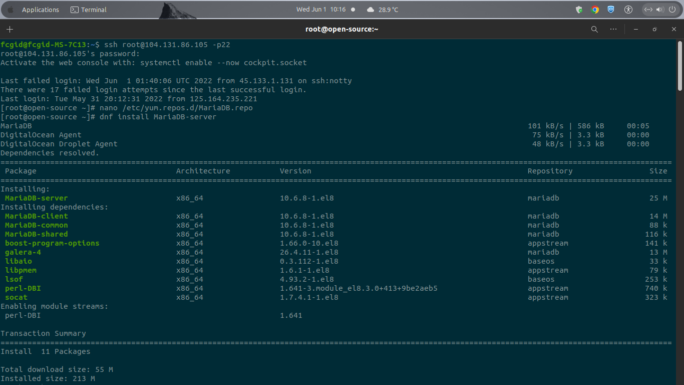 Installing MariaDB 10.6.8 on CentOS 8 Stream