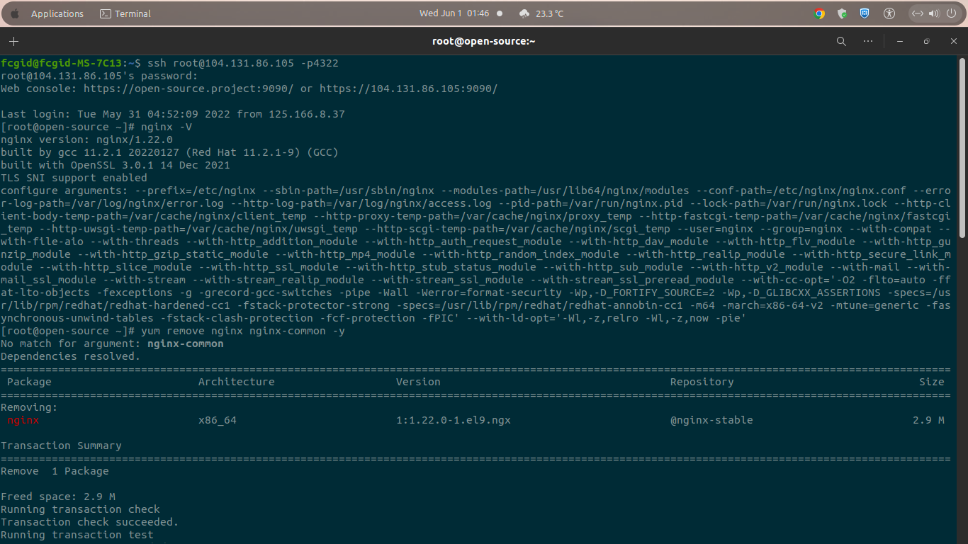 nginx-1.22.0 (Red Hat 11.2.1-9) (GCC) built with OpenSSL 3.0.1 14 Dec 2021