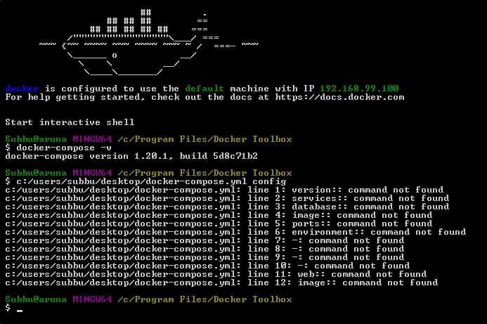 The command not found error message was shown when trying to run docker-compose.